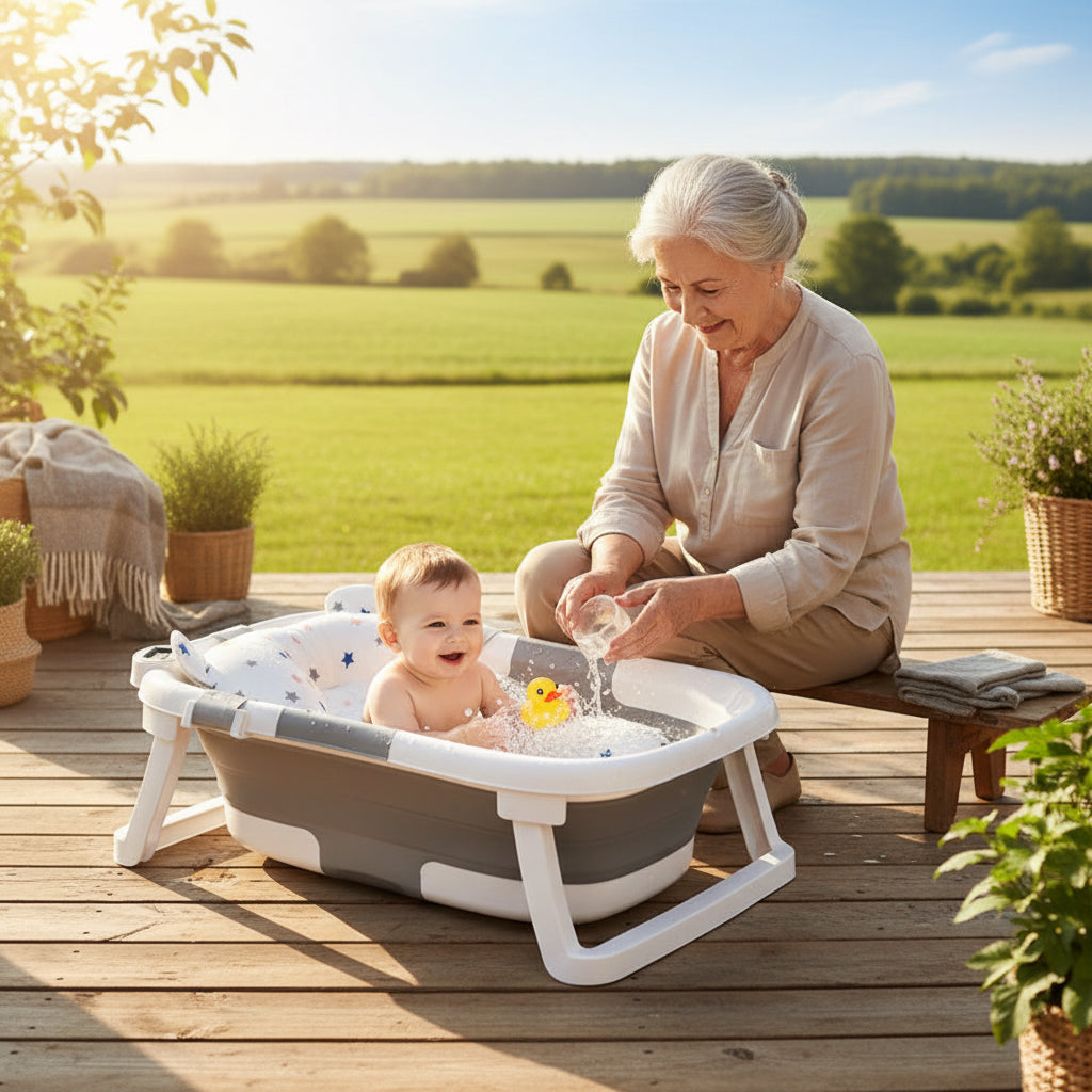 Baignoire bébé | Pliable, Matelas et Thermomètre Intégré