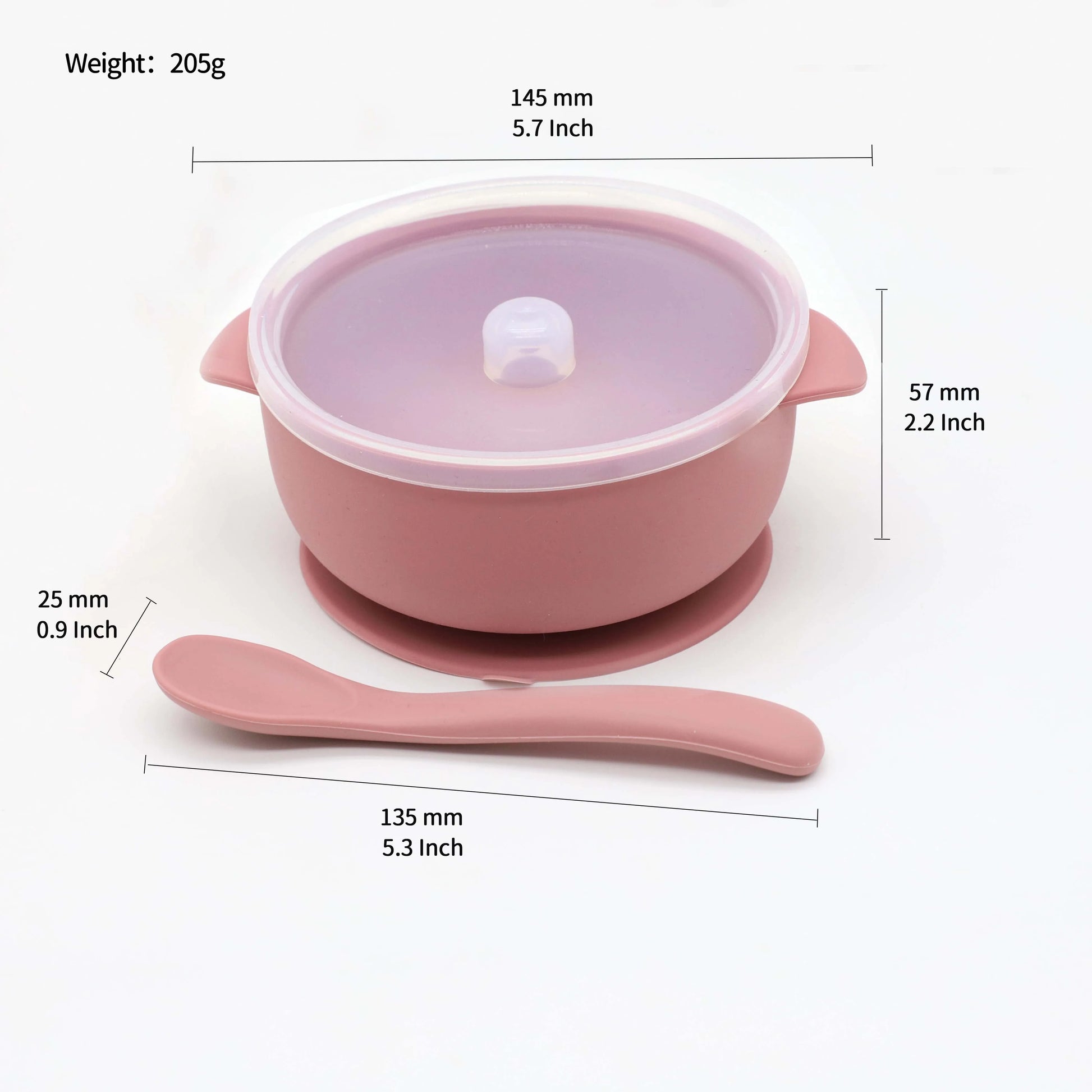Set de 3 pièces : bol, cuillère et couvercle mesure bol 14,5 cm de diamètre par 57 cm de haut