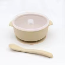 Set de 3 pièces : bol, cuillère et couvercle couleur sable blond