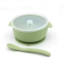 Set de 3 pièces : bol, cuillère et couvercle couleur vert matcha.