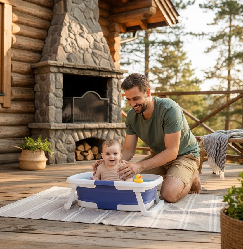 Baignoire bébé | Pliable, Matelas et Thermomètre Intégré - Randonnée avec bébé