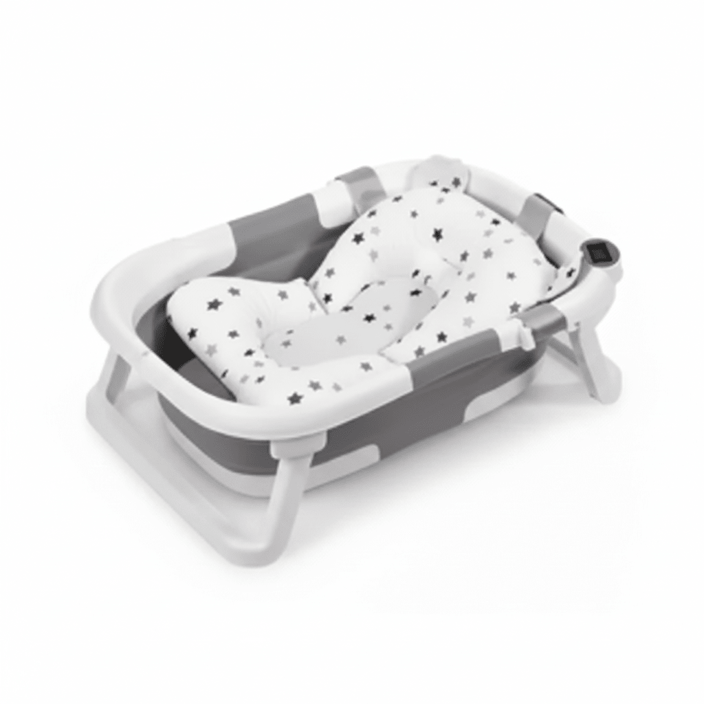 Baignoire bébé | Pliable, Matelas et Thermomètre Intégré - Randonnée avec bébé