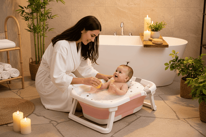 Baignoire bébé | Pliable, Matelas et Thermomètre Intégré - Randonnée avec bébé