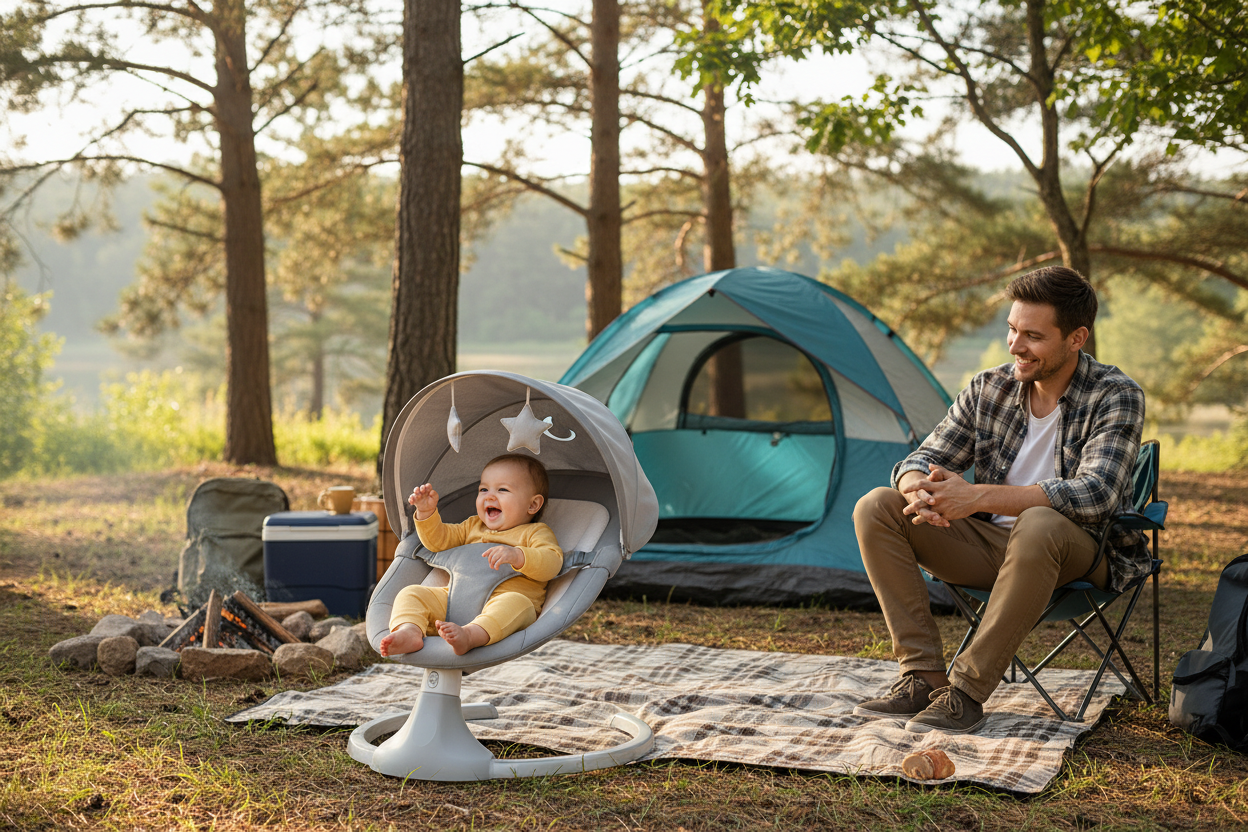 Balancelle électrique | Transat bébé avec moustiquaire - Randonnée avec bébé