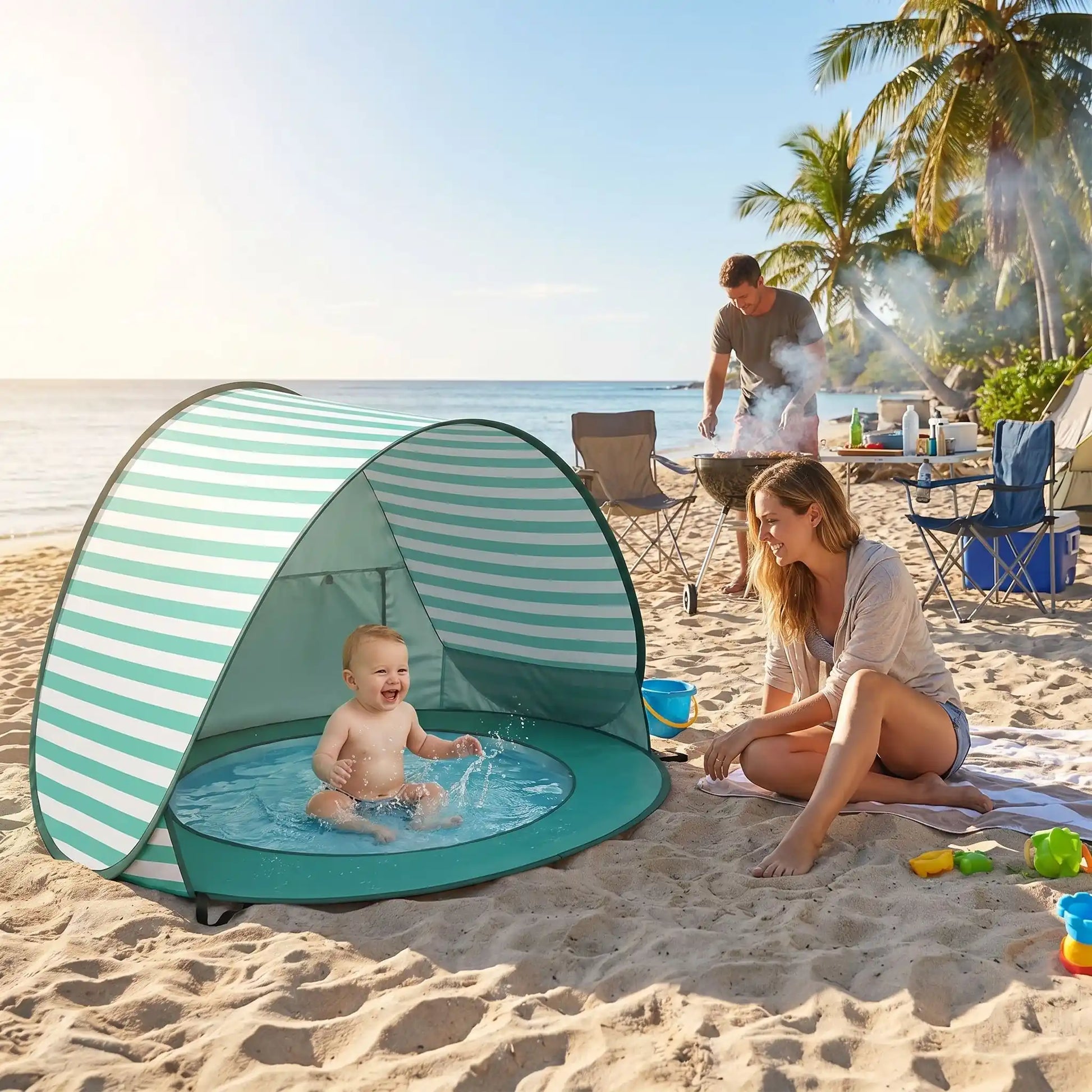 Tente de plage | Pop - Up avec pataugeoire anti - UV - Randonnée avec bébé