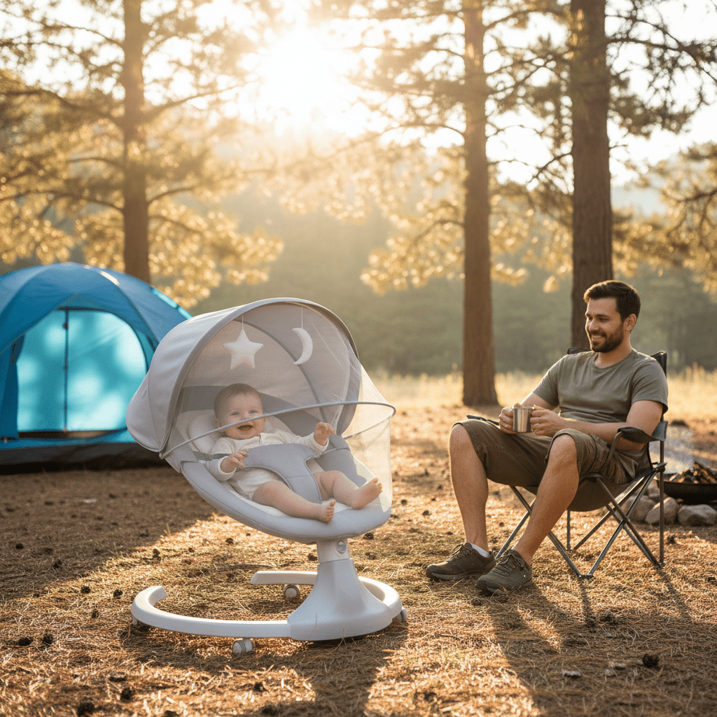 Balancelle électrique | Transat bébé avec moustiquaire - Randonnée avec bébé