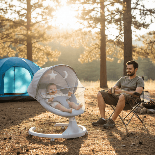 Balancelle électrique | Transat bébé avec moustiquaire - Randonnée avec bébé