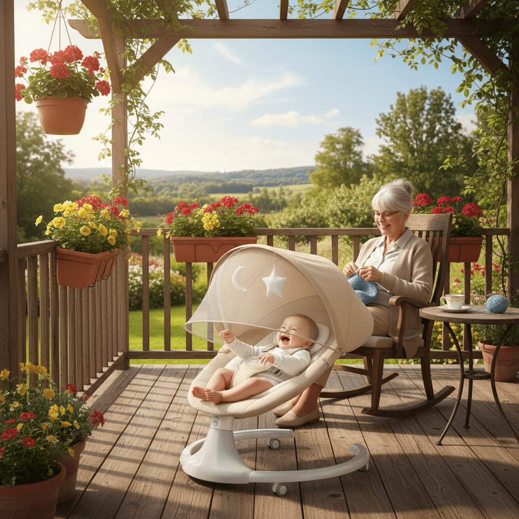 Balancelle électrique | Transat bébé avec moustiquaire - Randonnée avec bébé