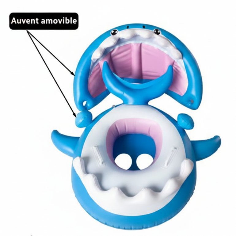 Bouée gonflable requin pour bébé auvent amovible