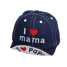 Casquette bleu profond I love mama et  I love papa