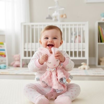 Doudou bebe lapin rose apaisant