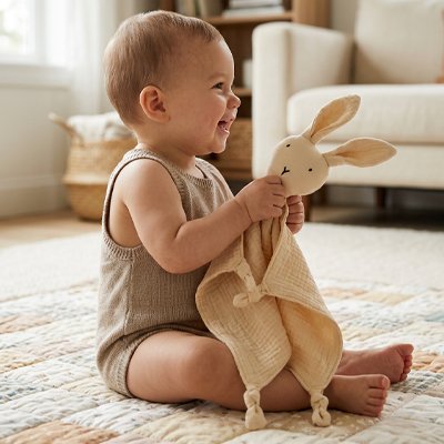 Doudou lapin beige bebe content