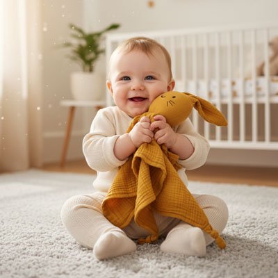 Doudou lapin orange