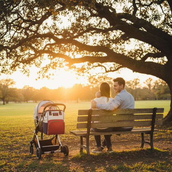 Famille coucher de soleil parc