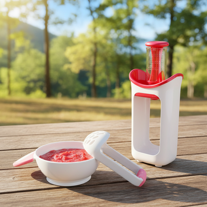 Le kit repas bébé station et bol broyeur pour faire des sachets de  purée sans électricité en camping 