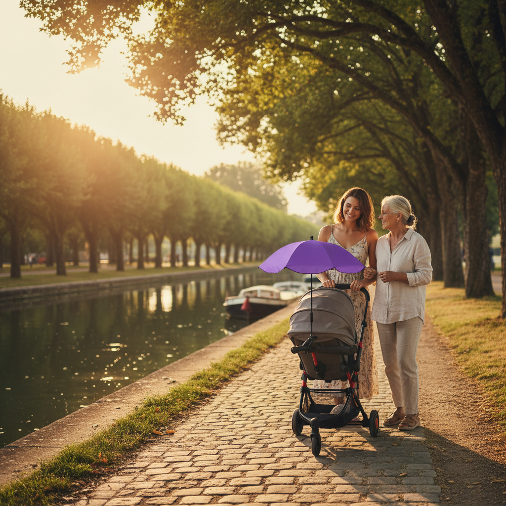 Lifestyle parasol mauve - berges du canal