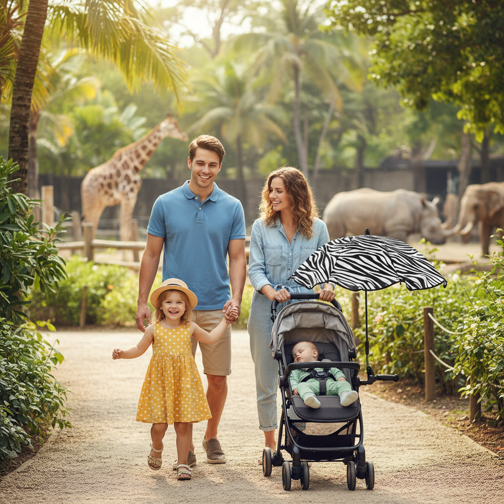 Lifestyle parasol zèbre - famille au zoo