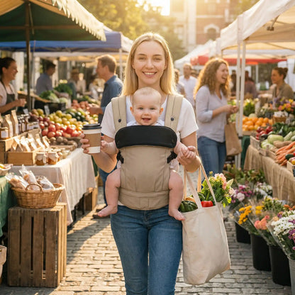 Maman au marché public mains libres