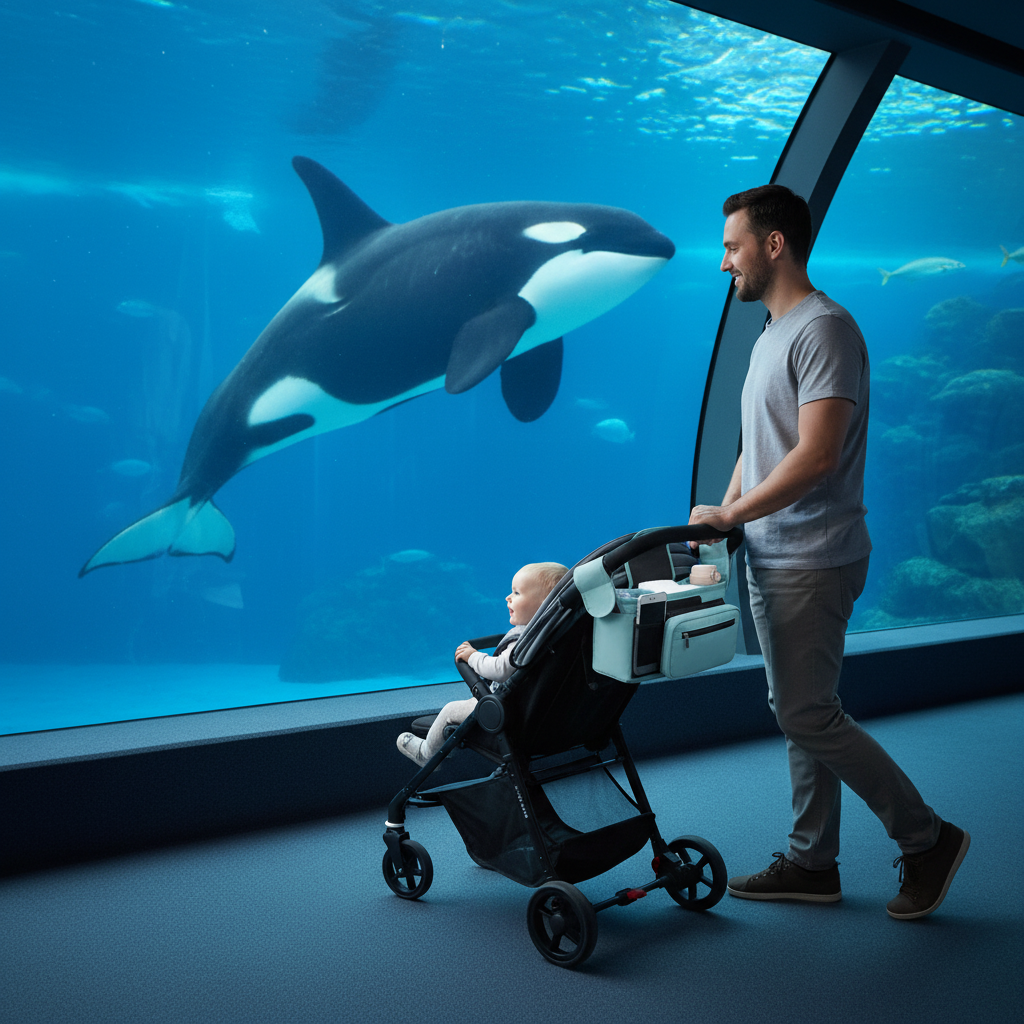 Organisateur poussette bleu – aquarium baleine