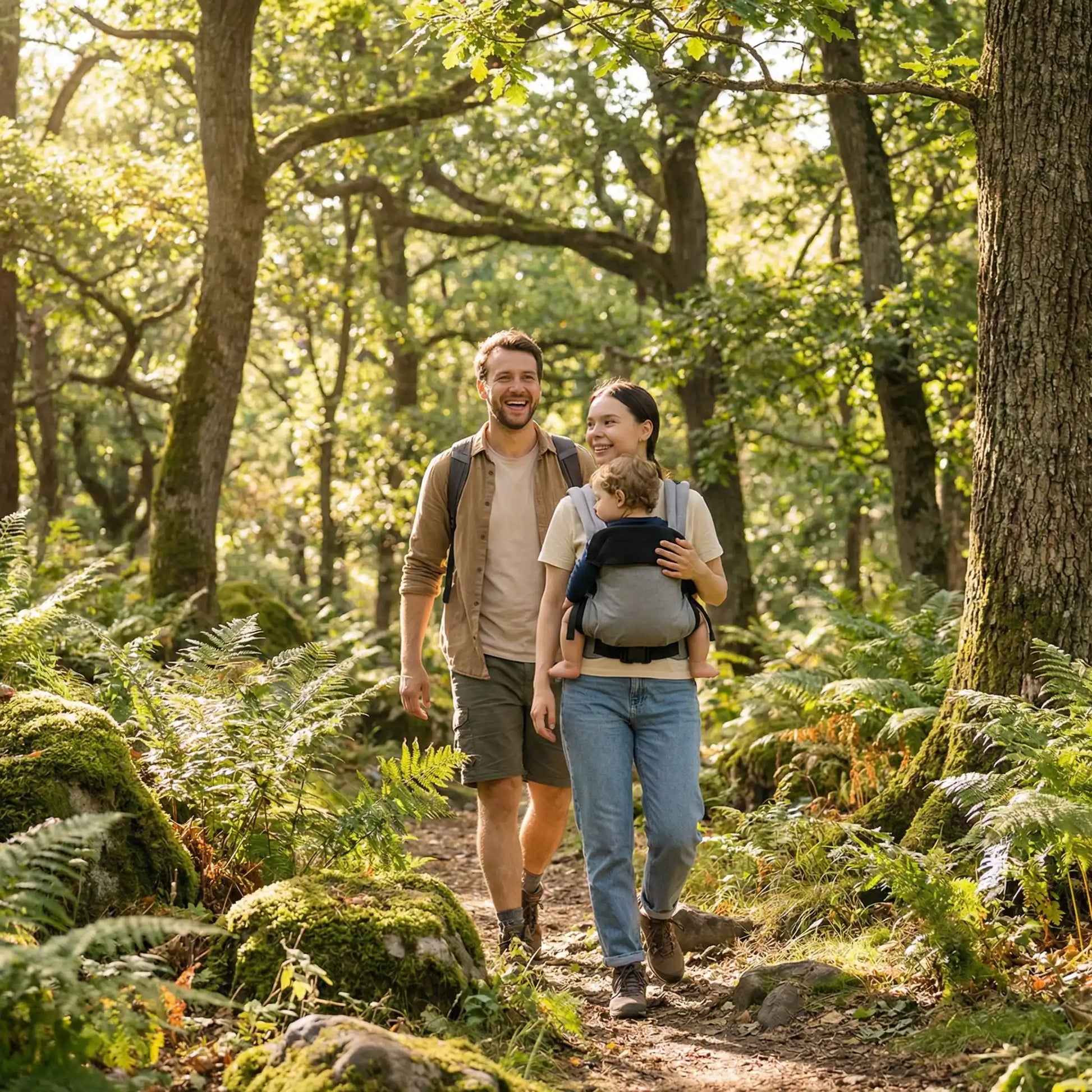 Papa maman et bebe dans la foret 