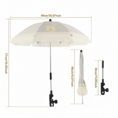 Mesure du parapluie/parasol ouvert, pliée et le manche