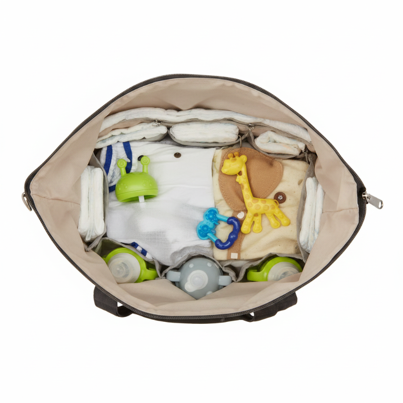 Vue de l'intérieur du sac avec les pochettes visible.