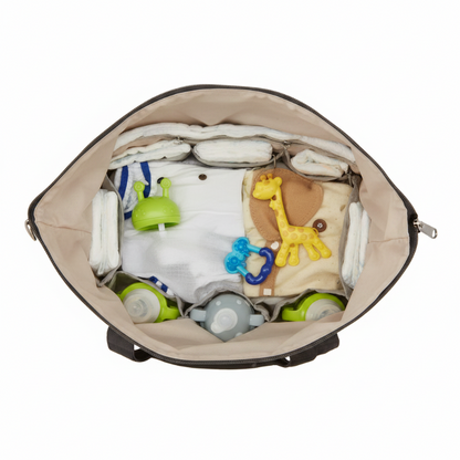 Vue de l'intérieur du sac avec les pochettes visible.