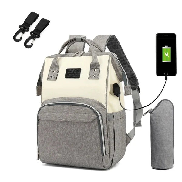 Sac à langer Connecté et Anti-vol gris et blanc