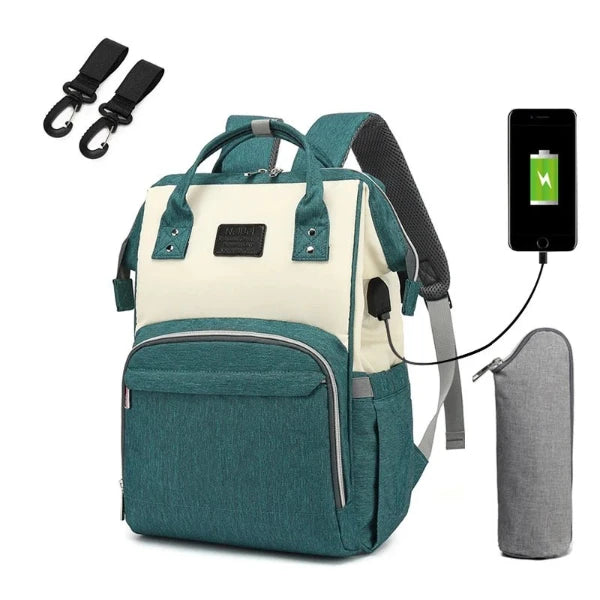 Sac à langer Connecté et Anti-vol vert et blanc