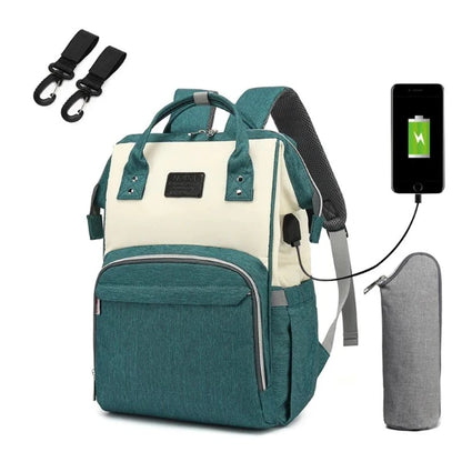 Sac à langer Connecté et Anti-vol vert et blanc