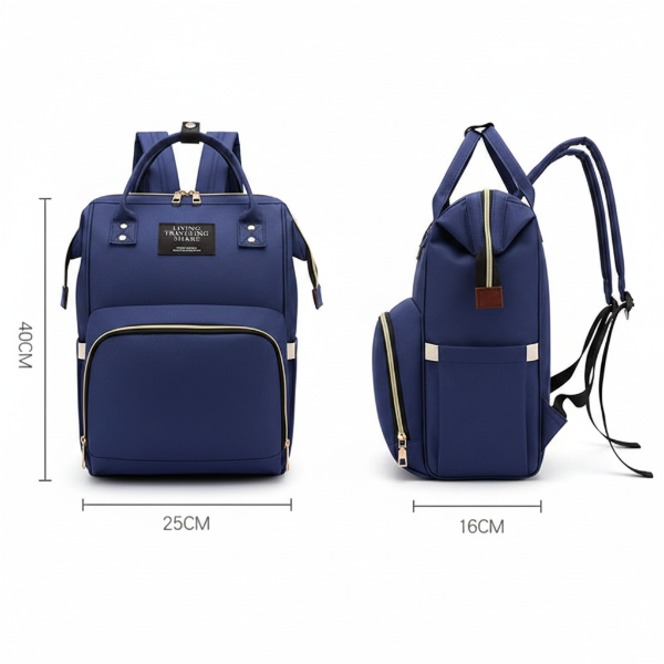 Sac à dos à langer mesure de face et de coté