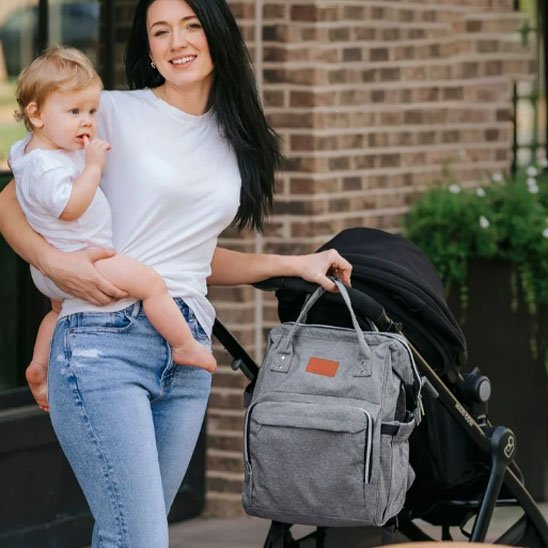 Sac a langer gris attache poussette 