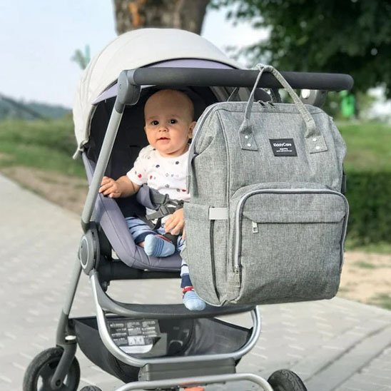 Sac a langer gris attache poussette