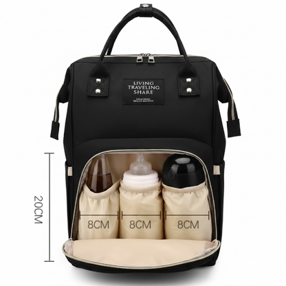Mesure poche biberon frontal du sac à dos à langer noir