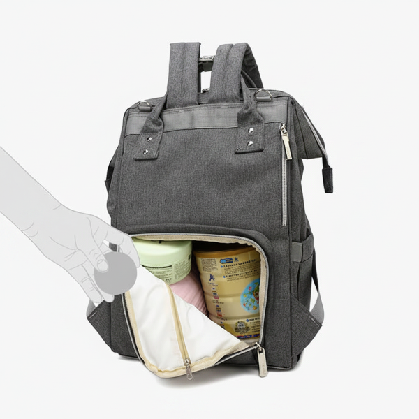 Vue du sac de l'ouverture derrière et le zipper en haut de la poche secrète