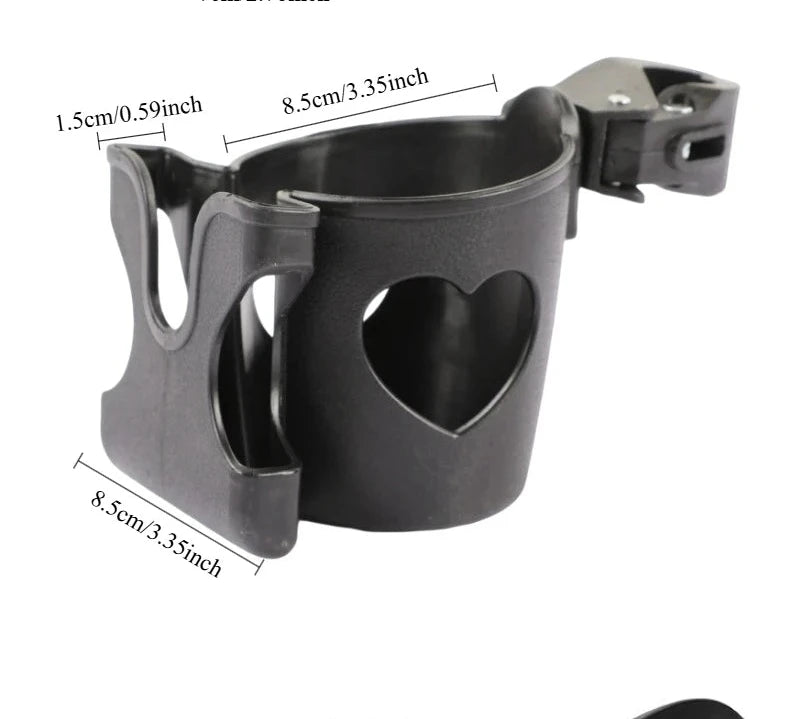 Support pour poussette biberon ou tasse avec emplacement pour cellulaire avec un motif de coeur mesure