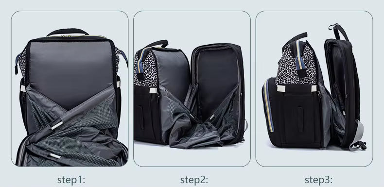 Étape de dépliage du sac à langer lit  en lit