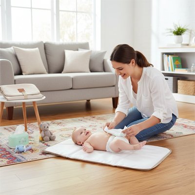 Tapis à langer nomade sur le plancher