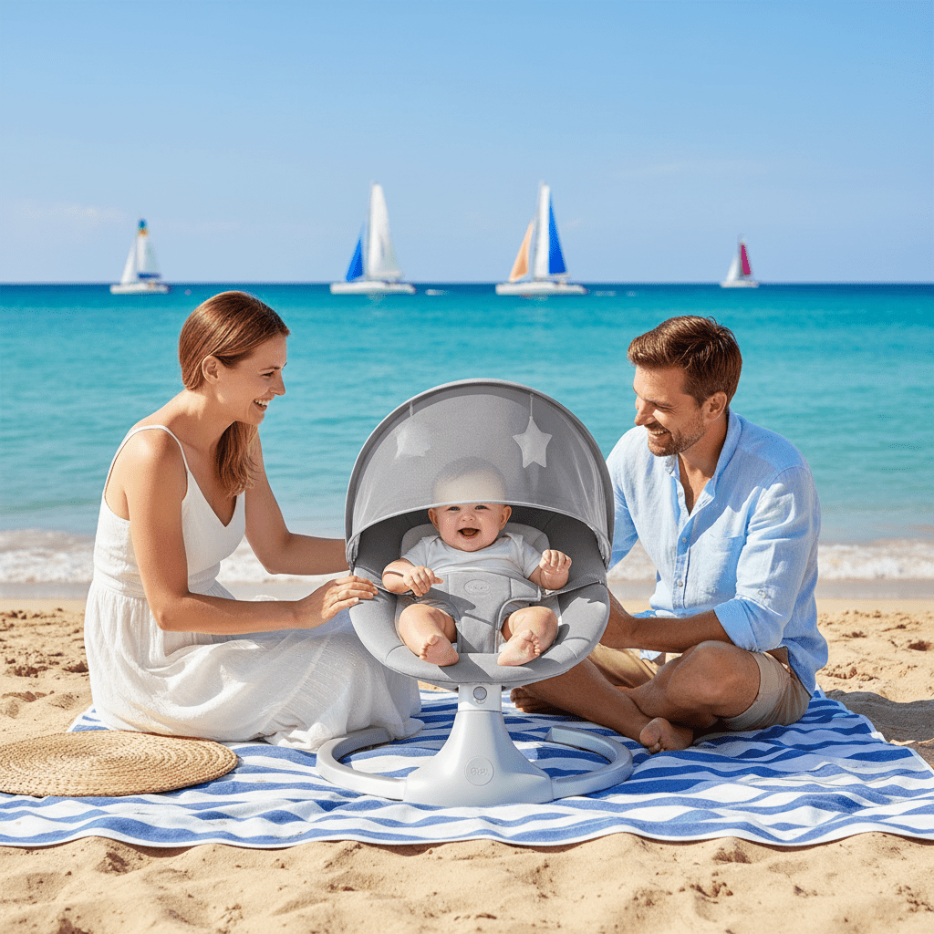 Balancelle électrique | Transat bébé avec moustiquaire - Randonnée avec bébé