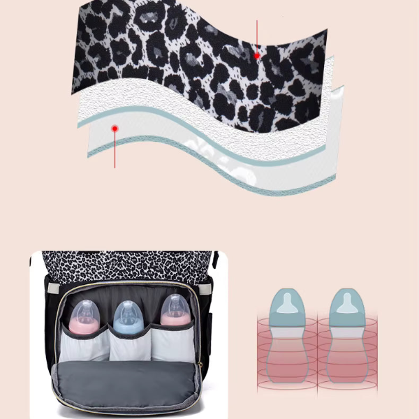 Vue des 3 poches isothermes pour les biberon du sac à langer lit
